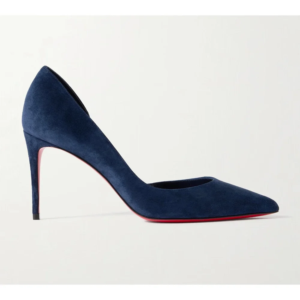 Christian Louboutin Iriza 85 Last Night Navy Blue Suede D'orsay Heel Pump 39.5
